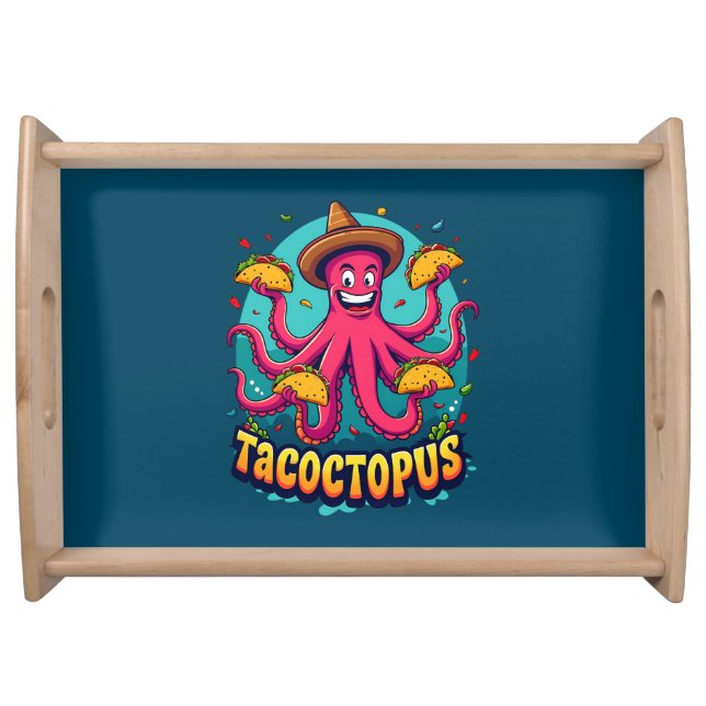 Funny Taco Octopus Cartoon Food Pun Serving Tray (Front)