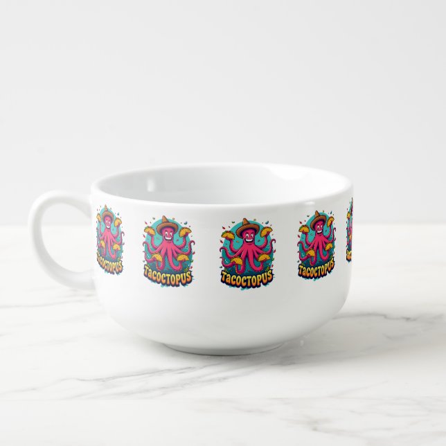 Funny Taco Octopus Cartoon Food Pun Soup Mug (Right)