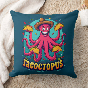 Funny Taco Octopus Cartoon Food Pun Throw Pillow