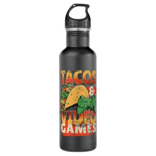 Funny Tacos and Video Games Humor  Stainless Steel Water Bottle