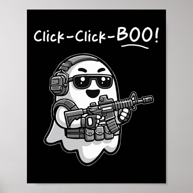 Funny Tactical Ghost Click Click Boo Halloween Vet Poster (Front)