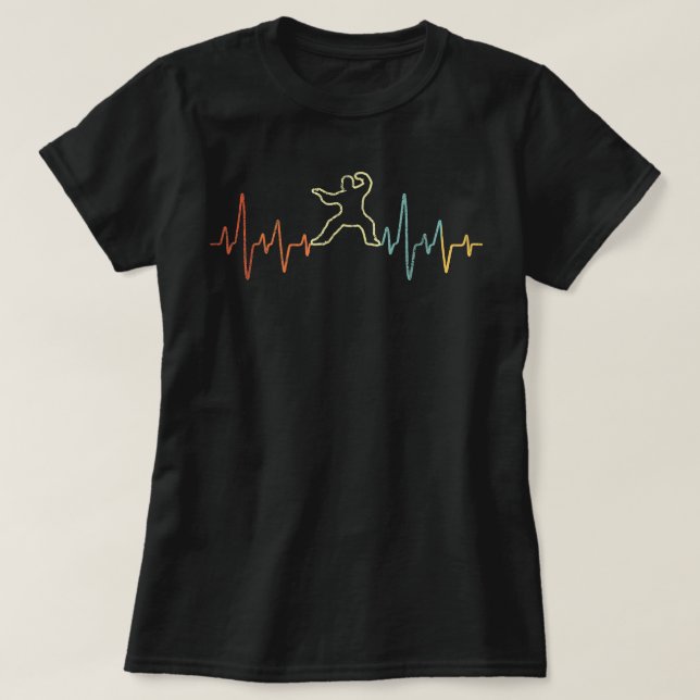 Funny Tai Chi Heartbeat Martial Arts Taiji Retro V T-Shirt (Design Front)