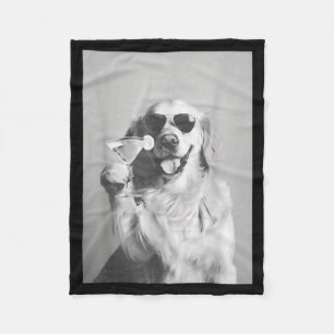 Funny Tail Dog Golden Retriever With Sungles Marti Fleece Blanket