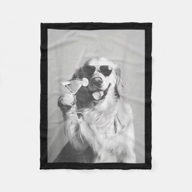 Funny Tail Dog Golden Retriever With Sungles Marti Fleece Blanket (Front)