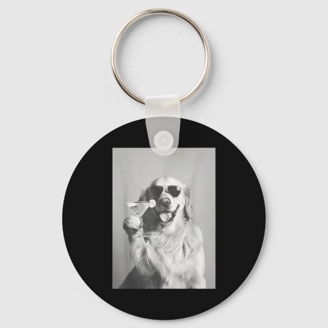 Funny Tail Dog Golden Retriever With Sungles Marti Keychain (Front)
