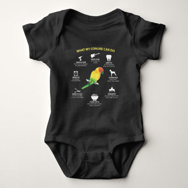 Funny Talented Sun Conure Bird Lover Baby Bodysuit (Front)
