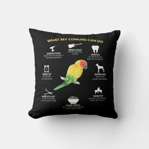 Funny Talented Sun Conure Bird Lover Throw Pillow
