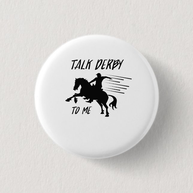 Funny Talk DERBY to Me Horse & Jockey Horse Race Button (Front)