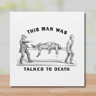 Funny "Talked to Death" Vintage Art Introvert Joke Ceramic Tile