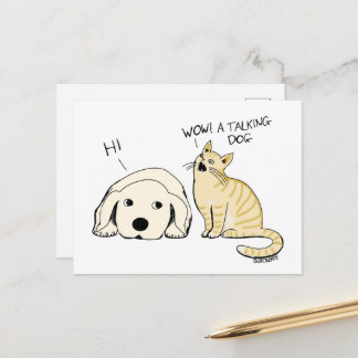 Funny Talking Dog and Cat Cartoon Joke Postcard