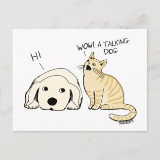 Funny Talking Dog and Cat Cartoon Joke Postcard