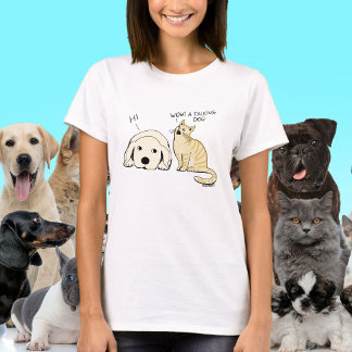 Funny Talking Dog and Cat Cartoon Joke T-Shirt