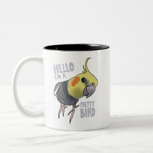 Funny Talking Grey Cockatiel Hello Pretty Bird Two-Tone Coffee Mug