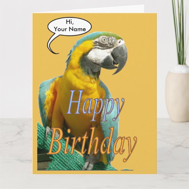 Funny Talking Parrot Birthday Cust. Greeting Card (Front)
