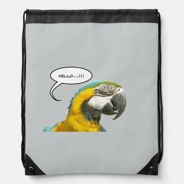 Funny Talking Parrot Face Drawstring Backpack II (Front)