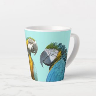 Funny Talking Parrots Cust. BG Blue Latte Mug