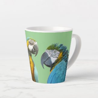 Funny Talking Parrots Cust. BG Green Latte Mug