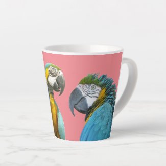 Funny Talking Parrots Cust. BG Pink Latte Mug