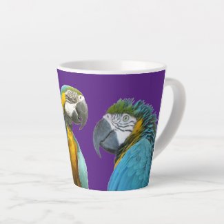 Funny Talking Parrots Cust. BG Purple Latte Mug