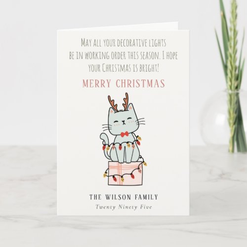 Funny Tangled Working Christmas Lights Cat Gift Holiday Card