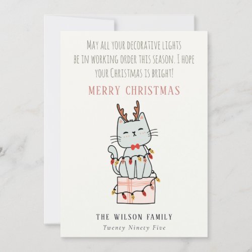 Funny Tangled Working Christmas Lights Cat Gift  Holiday Card