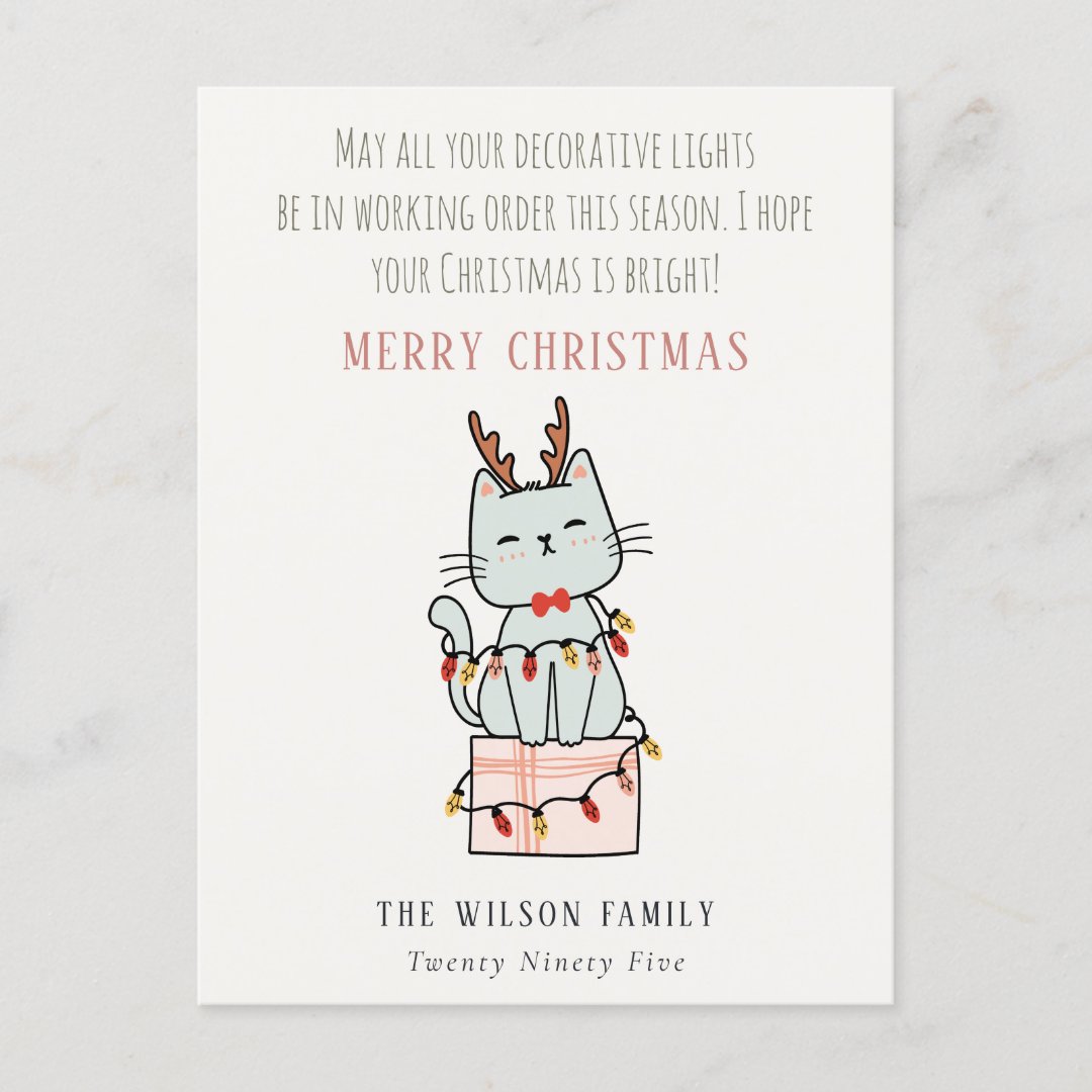 Funny Tangled Working Christmas Lights Cat Gift Holiday Postcard Zazzle