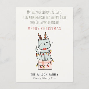 Funny Tangled Working Christmas Lights Cat Gift Holiday Postcard