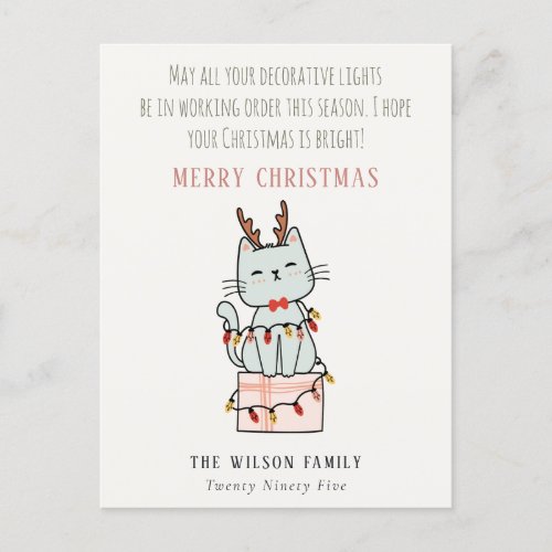 Funny Tangled Working Christmas Lights Cat Gift Holiday Postcard