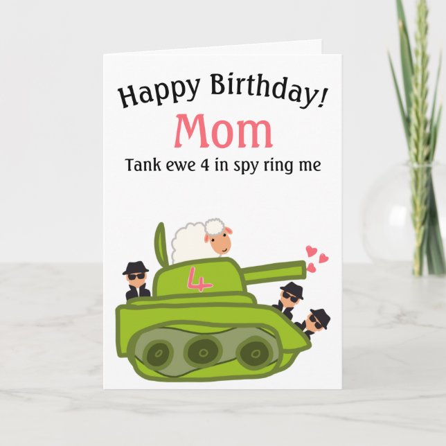 Funny tank ewe sheep pun cartoon Mom birthday  Card (Front)