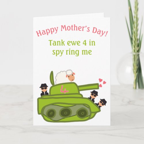 Funny tank ewe sheep pun cartoon Mothers Day  Card