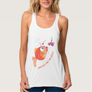 Funny Tank Top Happy Fish and Worm - Custom Text
