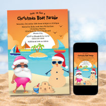 Funny Tanned Santa Beach Christmas Boat Parade  Invitation