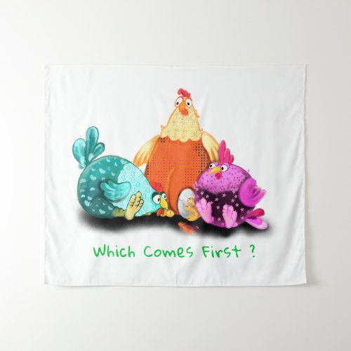 Funny Tapestry with Chickens Waiting Egg To Hatch