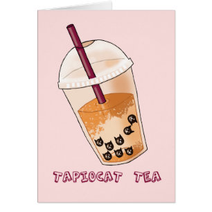 Funny Tapiocat Tea Pun Illustration Cards