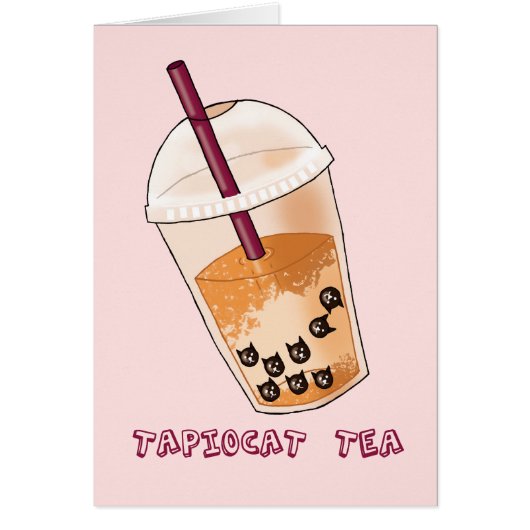 Funny Tapiocat Tea Pun Illustration Cards (Front)