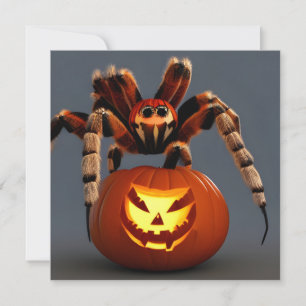 Funny Tarantula With Jack O' Lantern Halloween Card