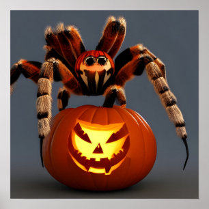 Funny Tarantula With Jack O' Lantern Halloween Poster
