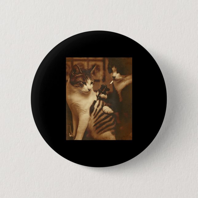 Funny Tattoo Cat Meme Inked Kitty Humor For Cat Lo Button (Front)