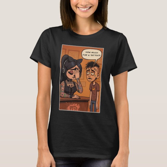 Funny Tattoo Shop Women’s Black T-Shirt (Front)