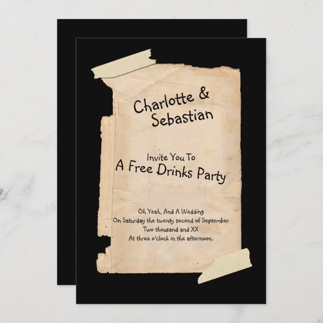 Funny Tatty Paper Humor Wedding Invitation (Front/Back)