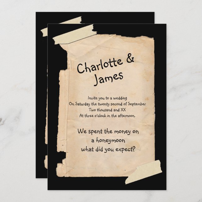 Funny Tatty Paper Humor Wedding Invitation (Front/Back)