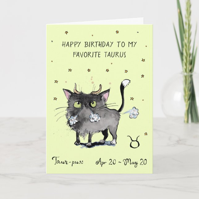 Funny Taurus card Zodiac Cat Star sign horoscope (Front)
