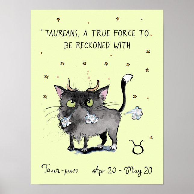 Funny Taurus poster Zodiac Cat Star sign poster (Front)