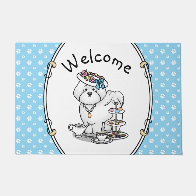 Funny Tea Party Bichon Frise Dog - Cute Doormat (Front)