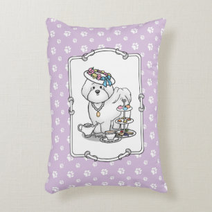 Funny Tea Party Bichon Frise Dog Puppy Cute Accent Pillow