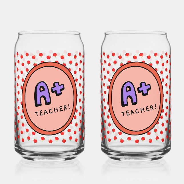 Funny Teacher Apple Cup Can Glass (Front)