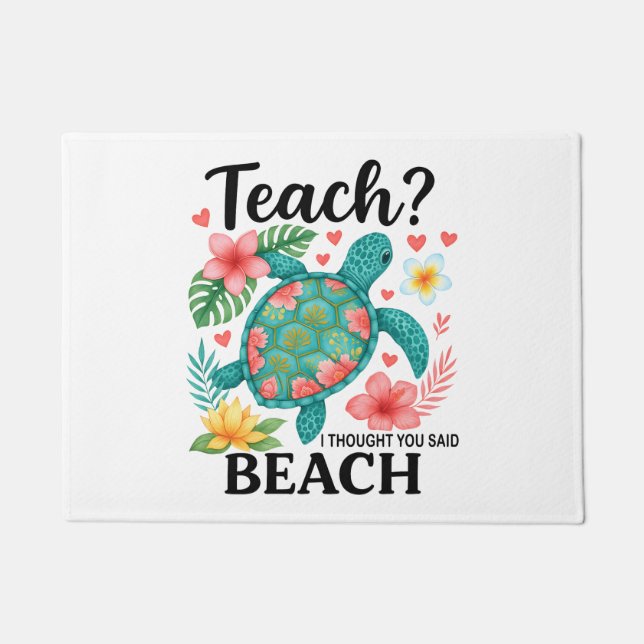 Funny Teacher Beach Summer Turtle Doormat (Front)