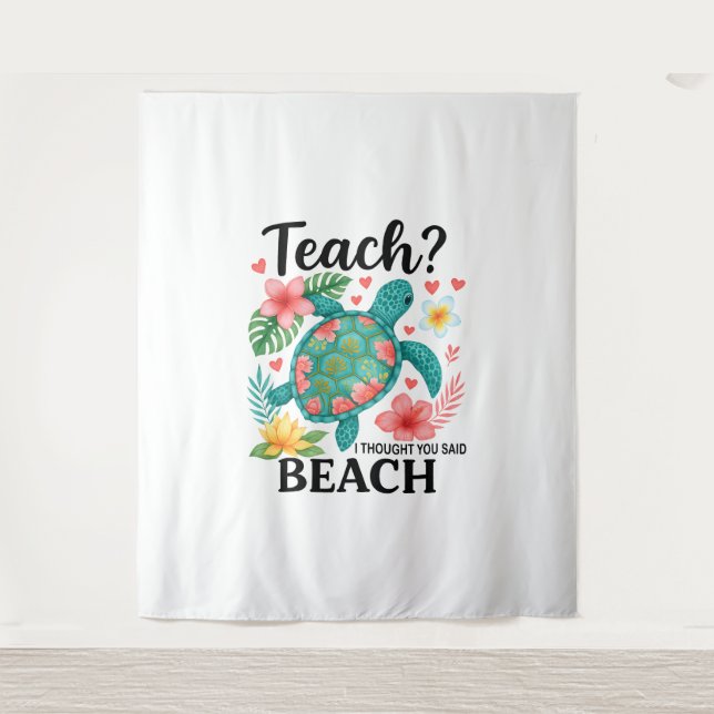 Funny Teacher Beach Summer Turtle Tapestry (Front)