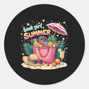 Funny Teacher Book Girl Summer Student Woman Book Classic Round Sticker