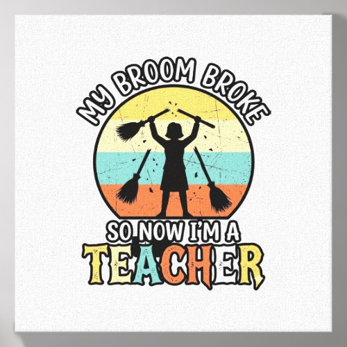Funny Teacher Broken Broom Halloween Vintage Shirt Canvas Photo Tile